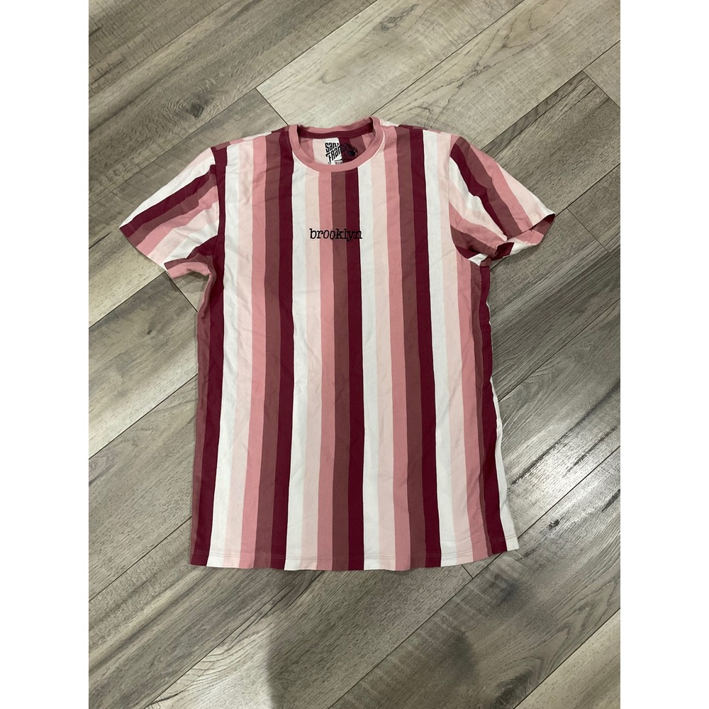 San Francisco Work Shirts Brooklyn Striped T-Shirt Mens Large Pink Burgundy L